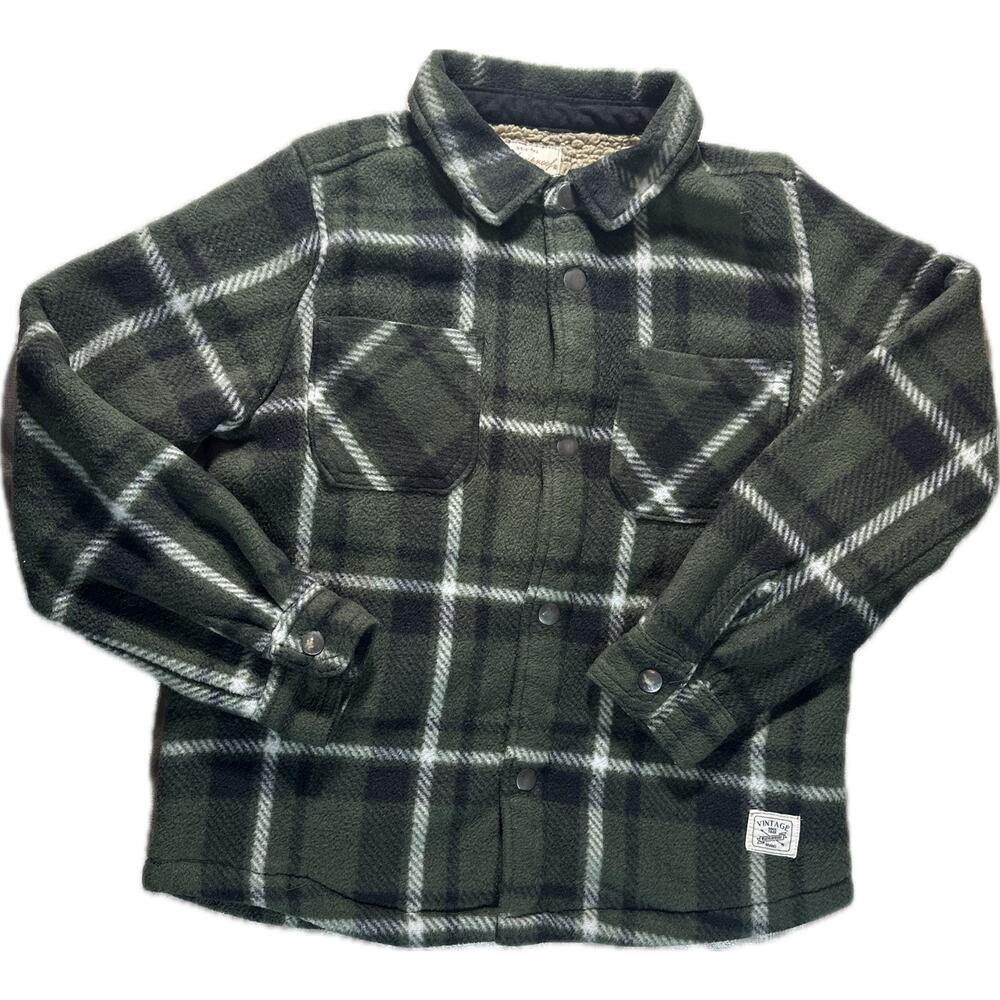 Weatherproof Boys Fleece Jacket Size S 7/8 Green Plaid Sherpa Lined Zip‎ Up Warm